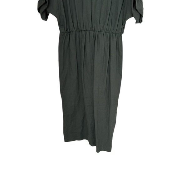 Zara Green Dress Size Medium Linen Blend Midi Length Short Sleeve - Picture 8 of 11
